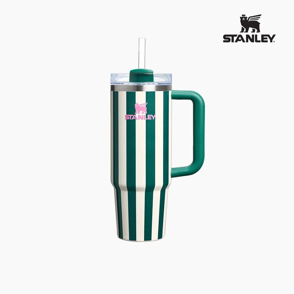 Stanley Quencher Emerald Stripe Cabana Gloss Tumbler 887ml 30oz NEW