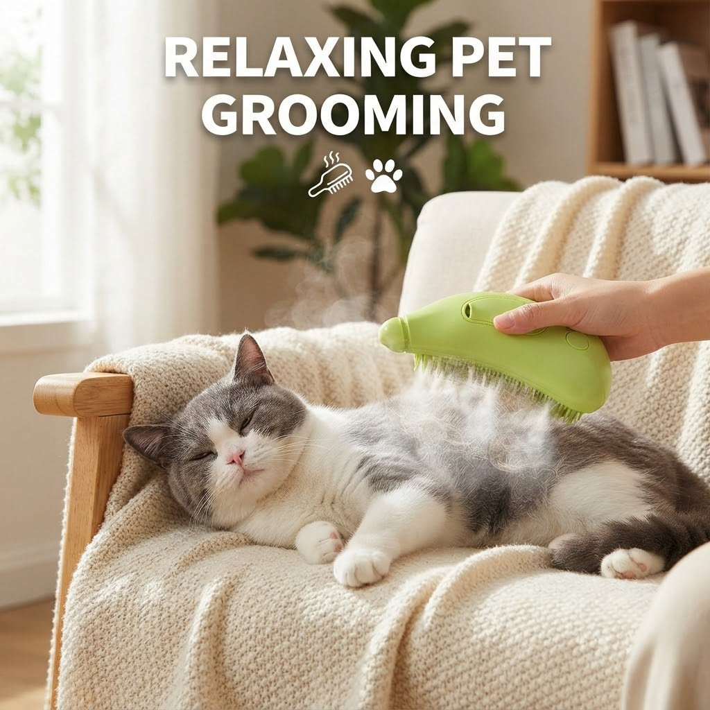 Steam Cat Brush Self-Cleaning Grooming Comb for Cats & Dogs, USB Rechargeable Massage & Hair Removal Tool
