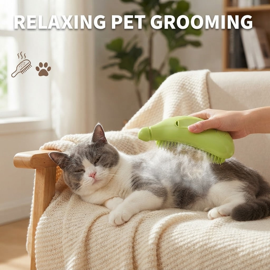 Steam Cat Brush Self-Cleaning Grooming Comb for Cats & Dogs, USB Rechargeable Massage & Hair Removal Tool