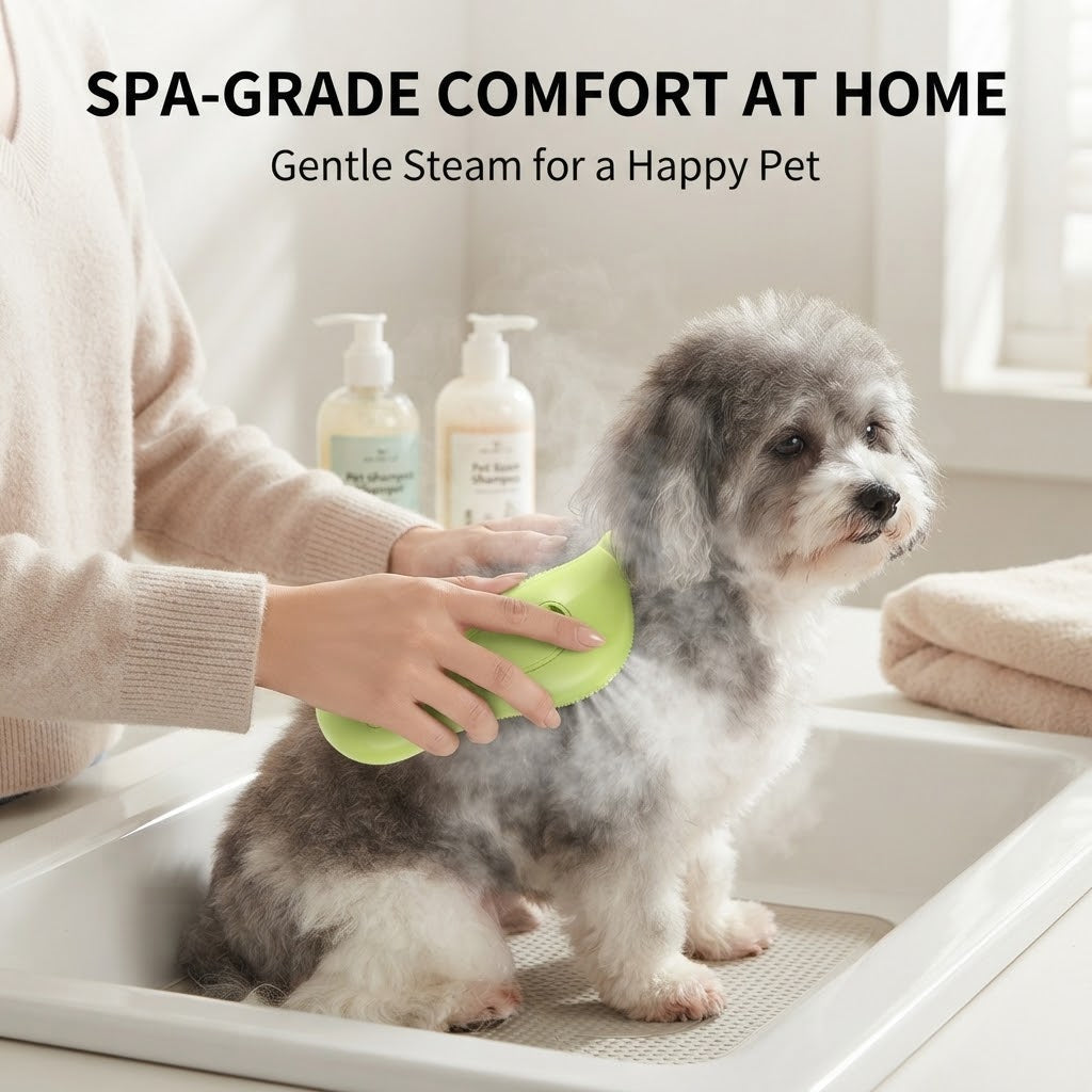 Steam Cat Brush Self-Cleaning Grooming Comb for Cats & Dogs, USB Rechargeable Massage & Hair Removal Tool