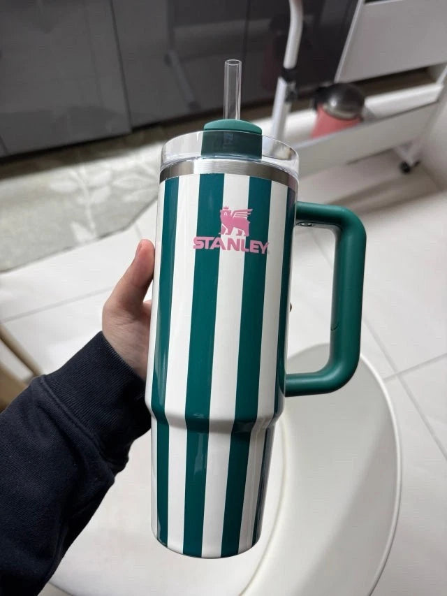 Stanley Quencher Emerald Stripe Cabana Gloss Tumbler 887ml 30oz NEW
